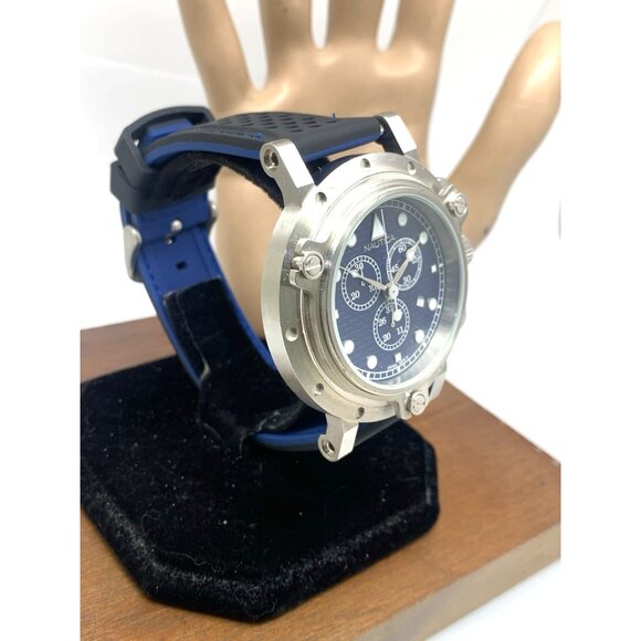 Nautica Men's Watch A35090 Quartz Chronograph Black Blue Rubber Strap 45mm - Picture 14 of 14
